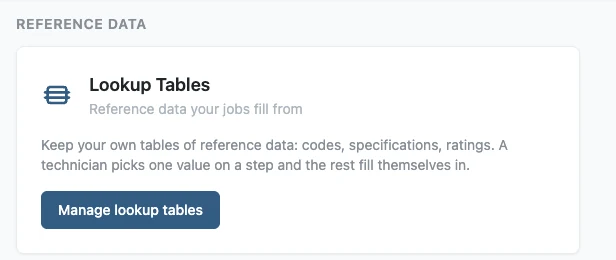 The Lookup Tables card in Settings