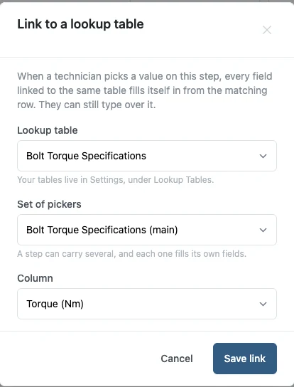 Linking the torque field to the Torque column