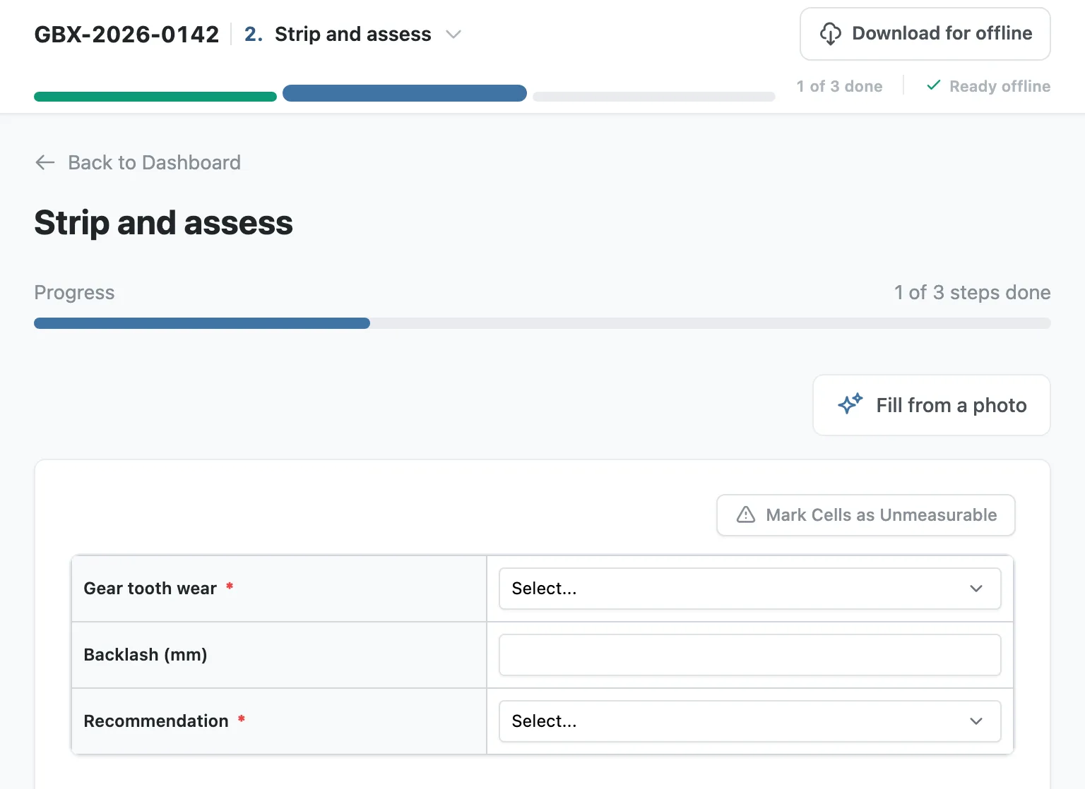 A step with Ready offline in the step bar