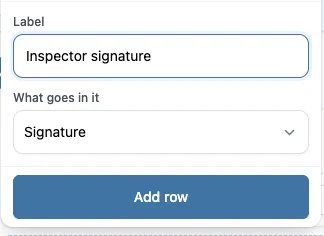 Adding a row and choosing Signature