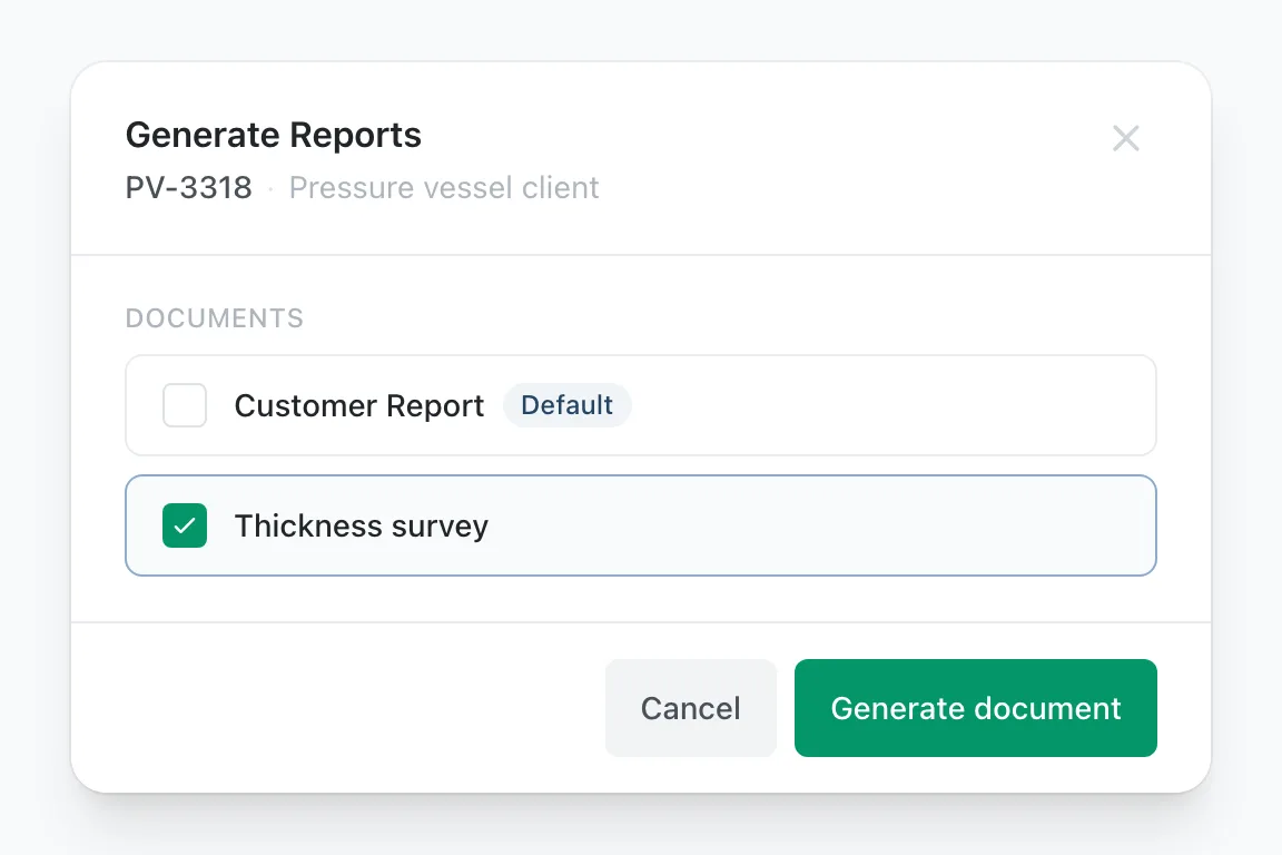 Generate Reports with only the Thickness survey workbook ticked